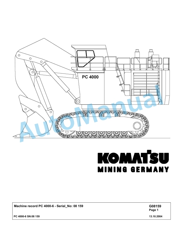 Komatsu PC4000-6 Hydraulic Excavator Parts Manual G08159