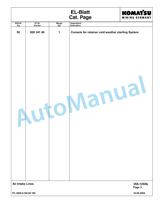 Komatsu PC4000-6 Hydraulic Excavator Parts Manual G08160-2
