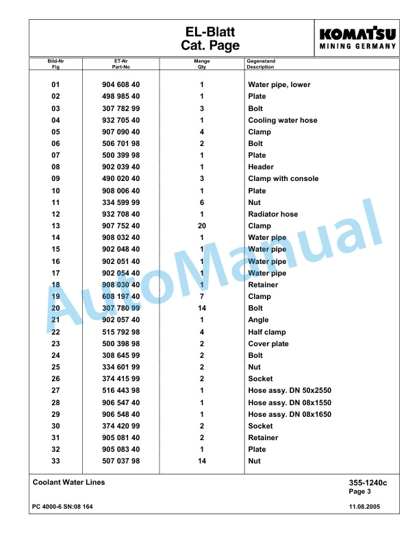 Komatsu PC4000-6 Hydraulic Excavator Parts Manual G08164-2