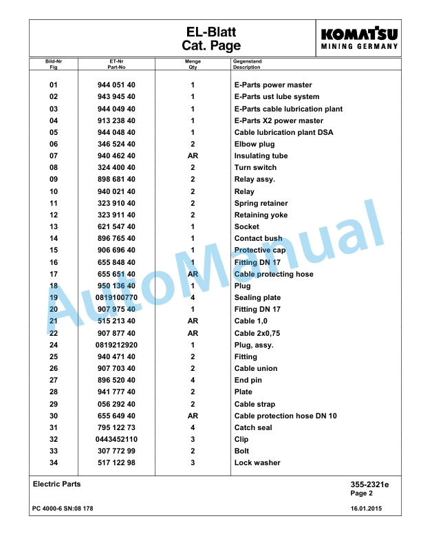 Komatsu PC4000-6 Hydraulic Excavator Parts Manual G08178-4