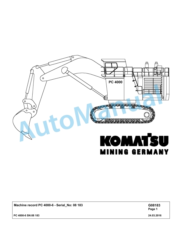 Komatsu PC4000-6 Hydraulic Excavator Parts Manual G08183