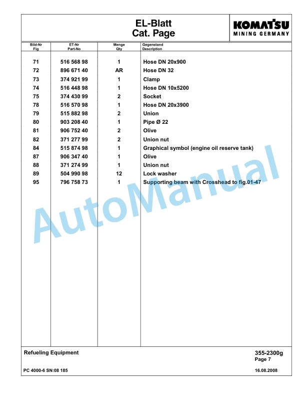 Komatsu PC4000-6 Hydraulic Excavator Parts Manual G08185-4