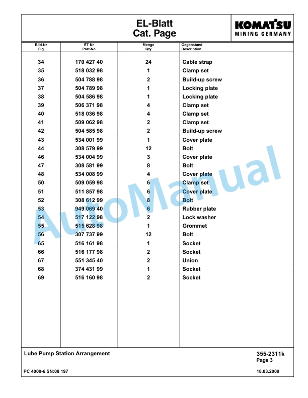 Komatsu PC4000-6 Hydraulic Excavator Parts Manual G08197-4