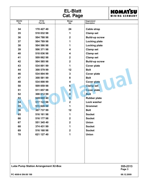 Komatsu PC4000-6 Hydraulic Excavator Parts Manual G08199-4