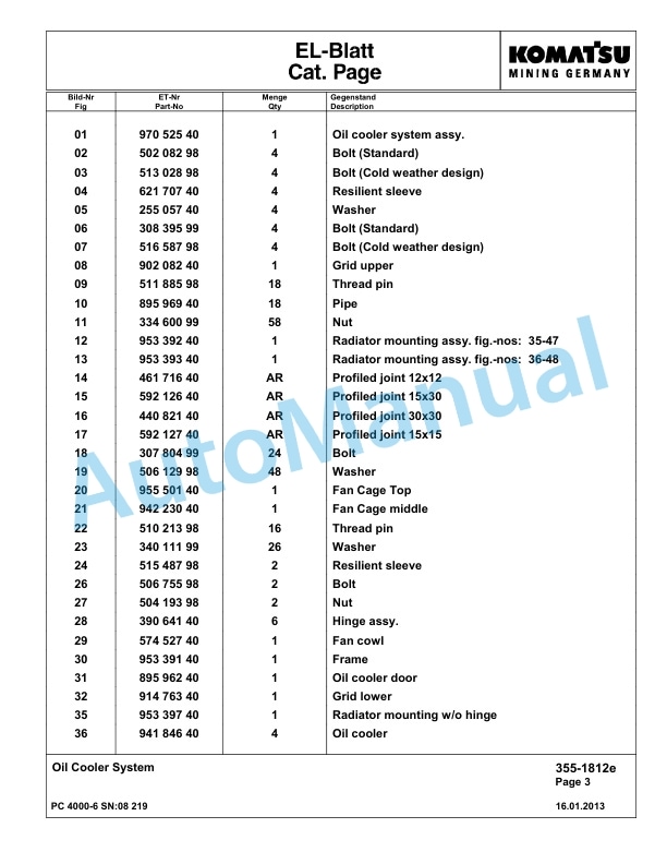 Komatsu PC4000-6 Hydraulic Excavator Parts Manual G08219-2