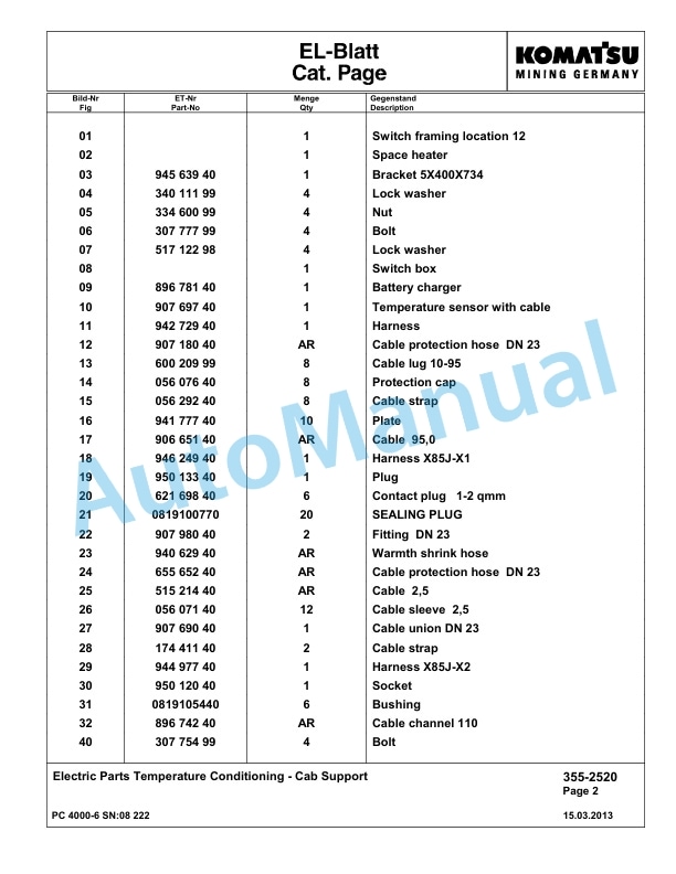 Komatsu PC4000-6 Hydraulic Excavator Parts Manual G08222-4