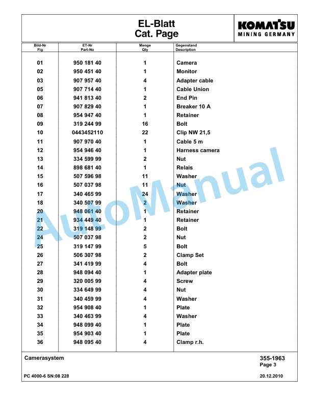 Komatsu PC4000-6 Hydraulic Excavator Parts Manual G08228-2