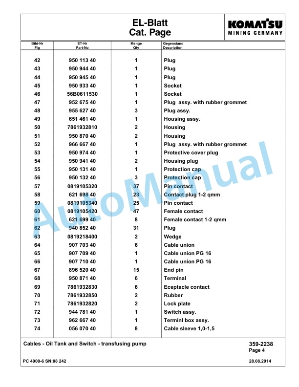 Komatsu PC4000-6 Hydraulic Excavator Parts Manual G08242-4
