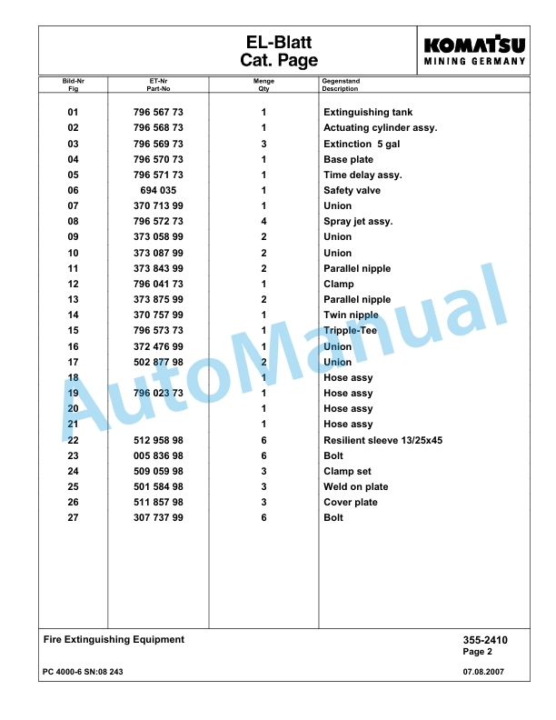 Komatsu PC4000-6 Hydraulic Excavator Parts Manual G08243-4