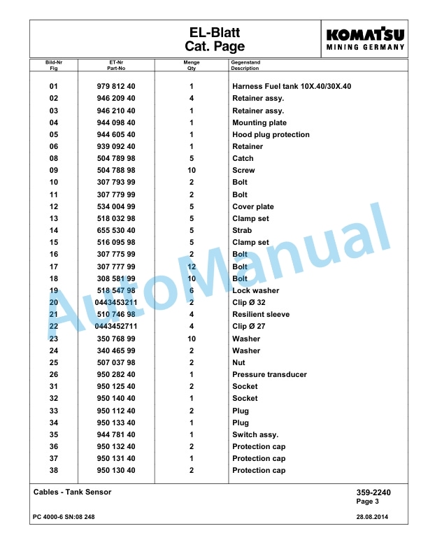 Komatsu PC4000-6 Hydraulic Excavator Parts Manual G08248-4