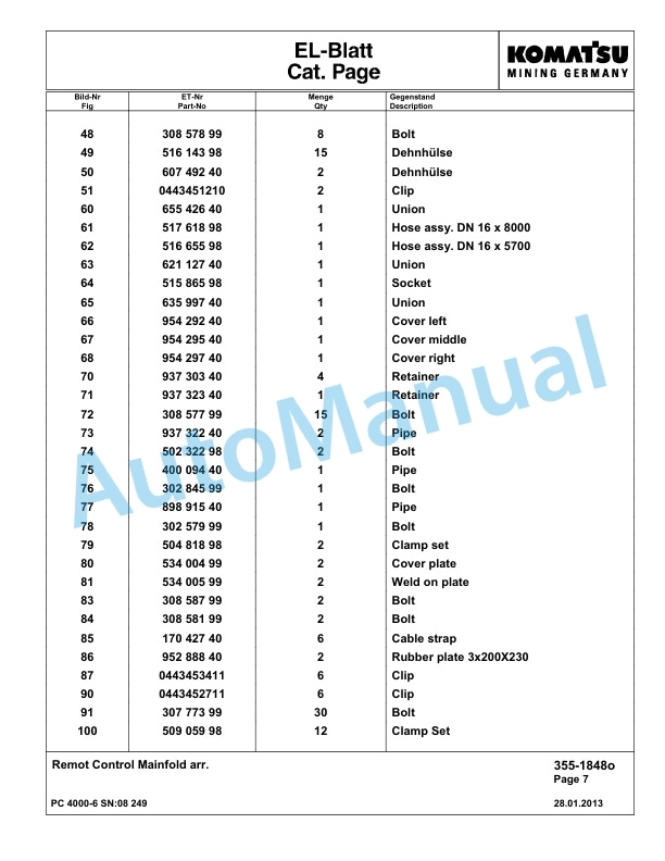 Komatsu PC4000-6 Hydraulic Excavator Parts Manual G08249-4
