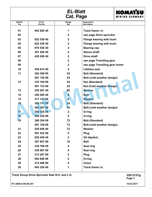 Komatsu PC4000-6 Hydraulic Excavator Parts Manual G08257-2