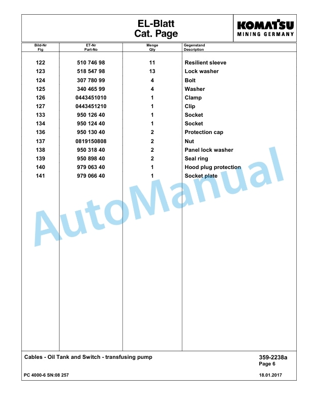 Komatsu PC4000-6 Hydraulic Excavator Parts Manual G08257-4