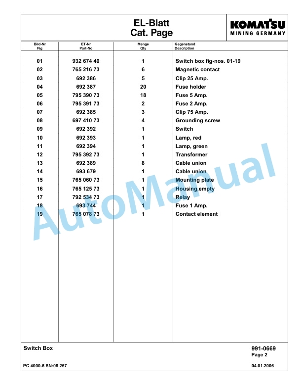 Komatsu PC4000-6 Hydraulic Excavator Parts Manual G08257-5