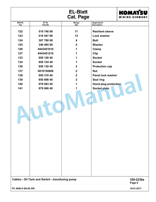 Komatsu PC4000-6 Hydraulic Excavator Parts Manual G08259-4