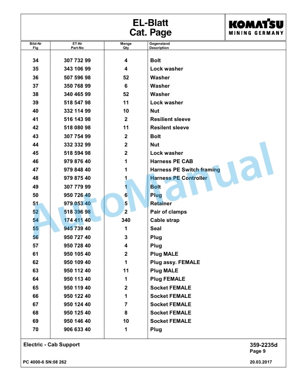 Komatsu PC4000-6 Hydraulic Excavator Parts Manual G08262-4