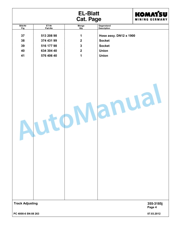 Komatsu PC4000-6 Hydraulic Excavator Parts Manual G08263-2