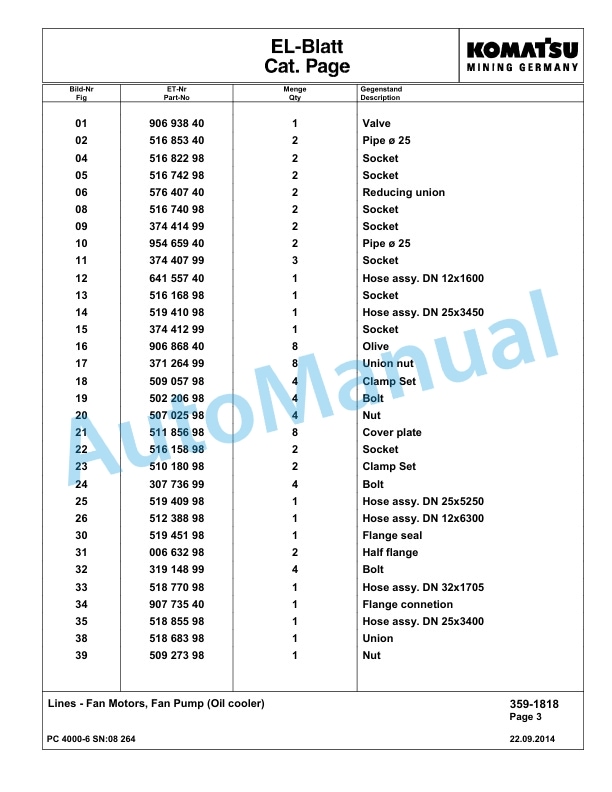 Komatsu PC4000-6 Hydraulic Excavator Parts Manual G08264-4