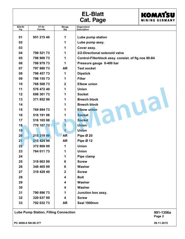 Komatsu PC4000-6 Hydraulic Excavator Parts Manual G08277-5