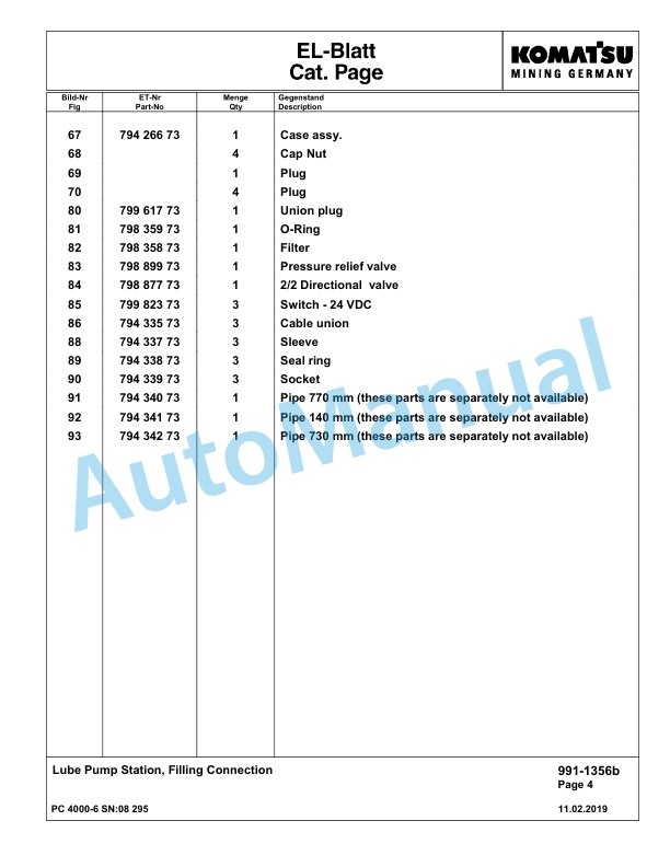 Komatsu PC4000-6 Hydraulic Excavator Parts Manual G08295-5