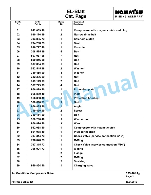 Komatsu PC4000-6 Hydraulic Excavator Parts Manual G58106-3