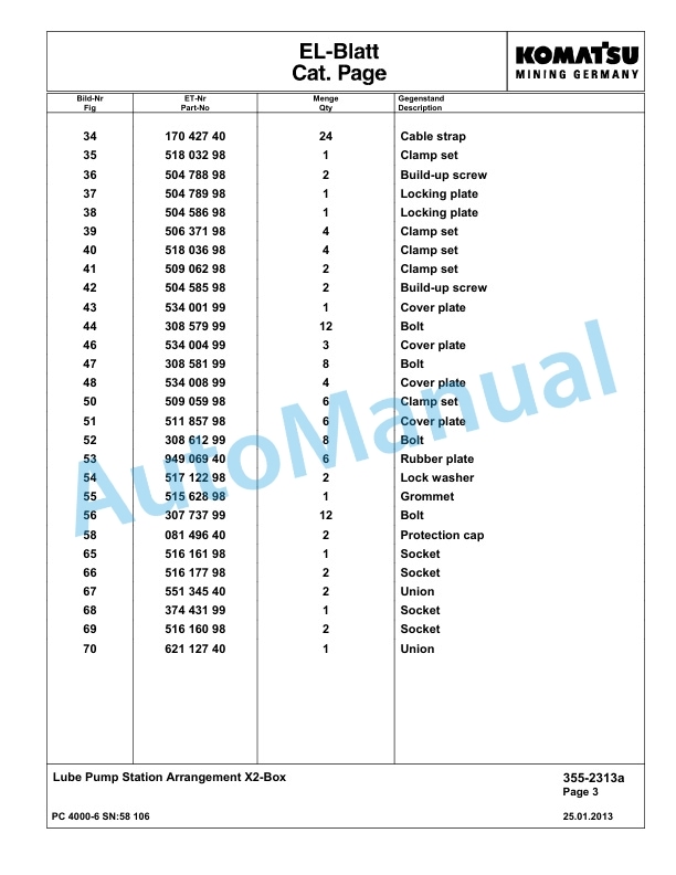 Komatsu PC4000-6 Hydraulic Excavator Parts Manual G58106-4