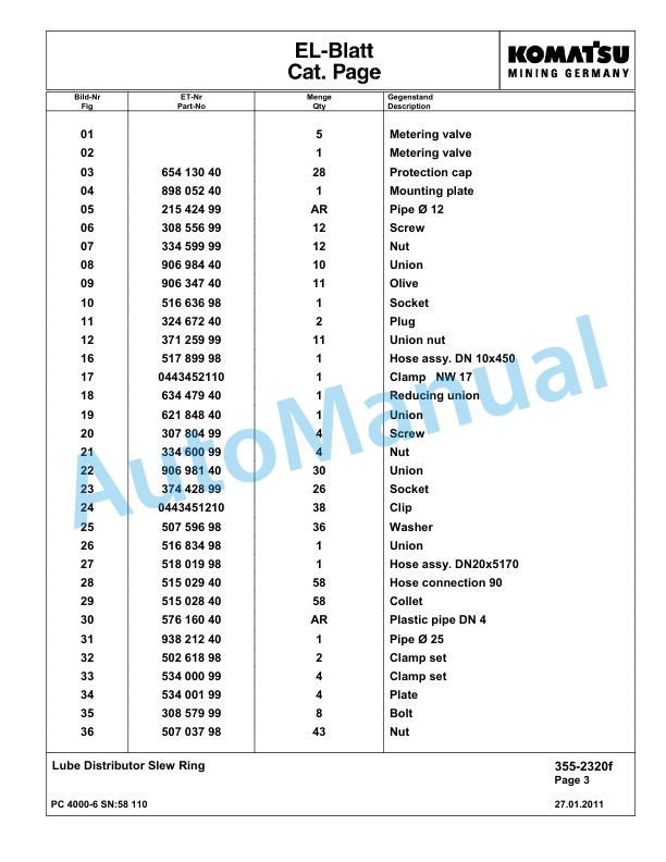Komatsu PC4000-6 Hydraulic Excavator Parts Manual G58110-4