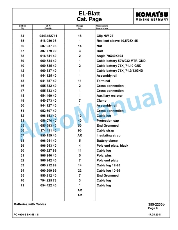 Komatsu PC4000-6 Hydraulic Excavator Parts Manual G58131-3