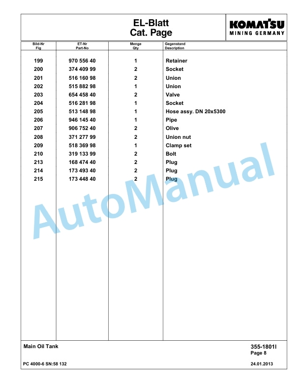 Komatsu PC4000-6 Hydraulic Excavator Parts Manual G58132-2