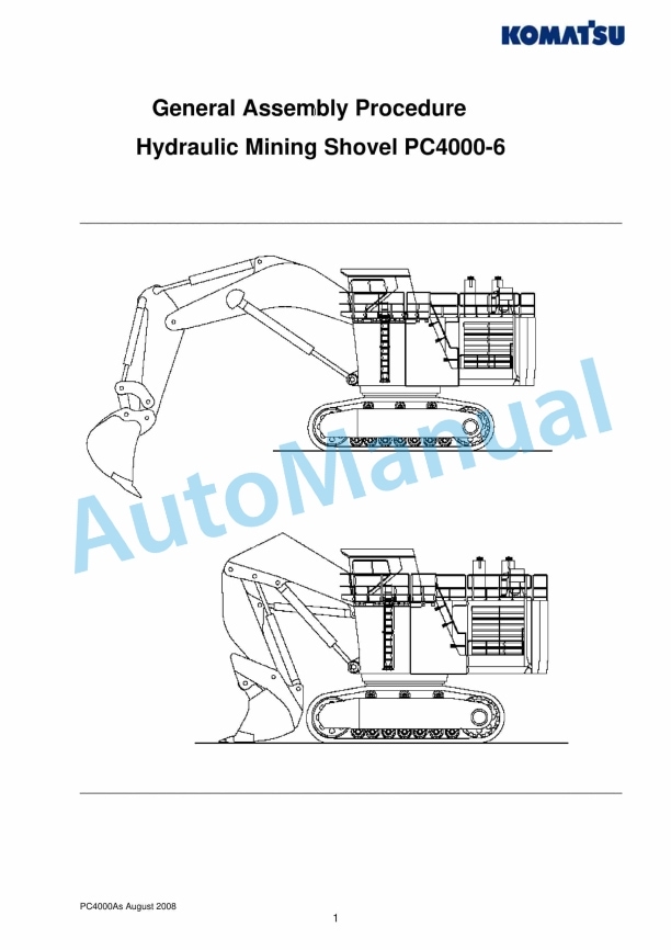 Komatsu PC4000-6 Hydraulic Mining Excavator General Assembly Procedure Manual