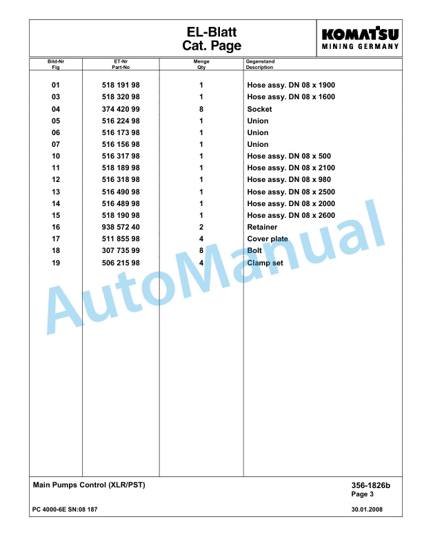 Komatsu PC4000-6E Hydraulic Excavator Parts Manual G08187-3