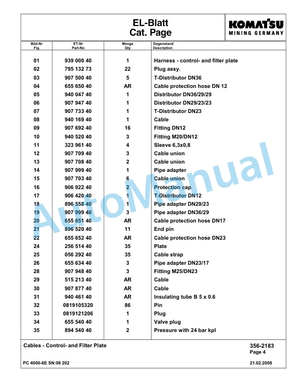 Komatsu PC4000-6E Hydraulic Excavator Parts Manual G08202-4