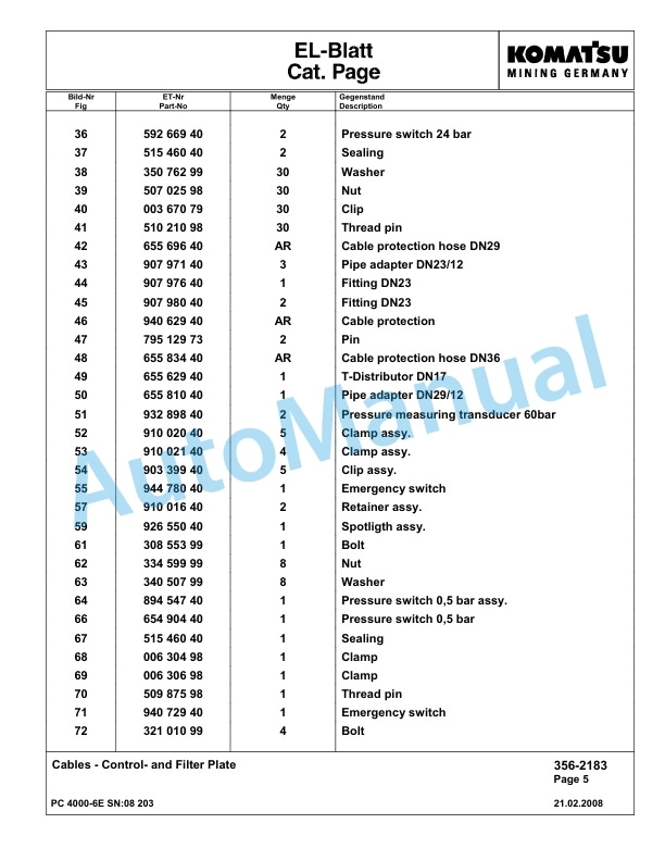 Komatsu PC4000-6E Hydraulic Excavator Parts Manual G08203-4