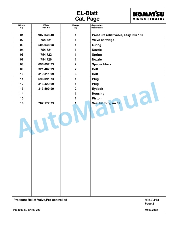 Komatsu PC4000-6E Hydraulic Excavator Parts Manual G08206-5