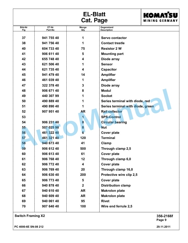 Komatsu PC4000-6E Hydraulic Excavator Parts Manual G08212-4