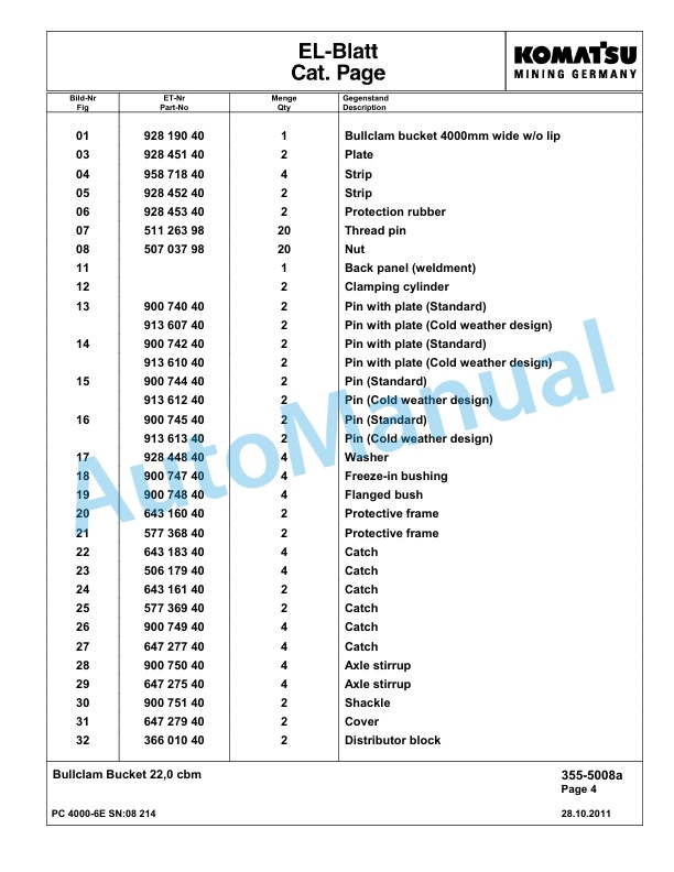 Komatsu PC4000-6E Hydraulic Excavator Parts Manual G08214-3