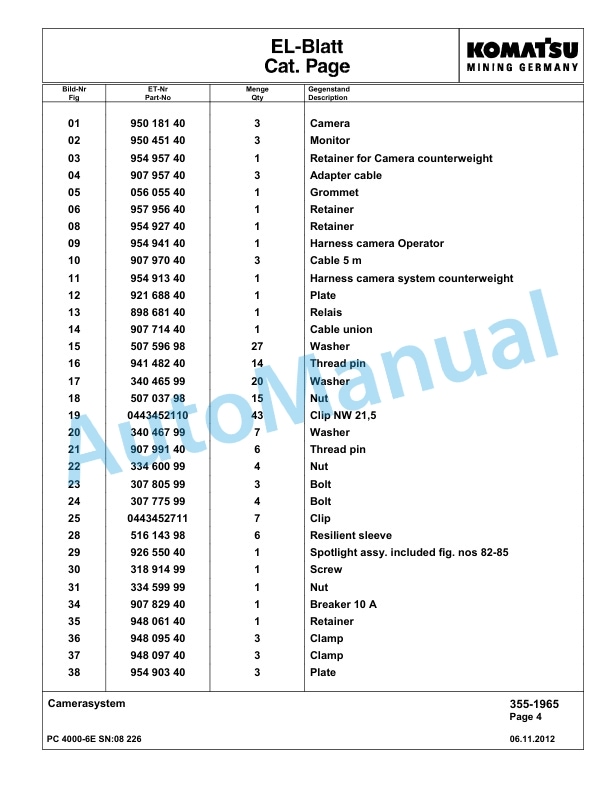 Komatsu PC4000-6E Hydraulic Excavator Parts Manual G08226-2