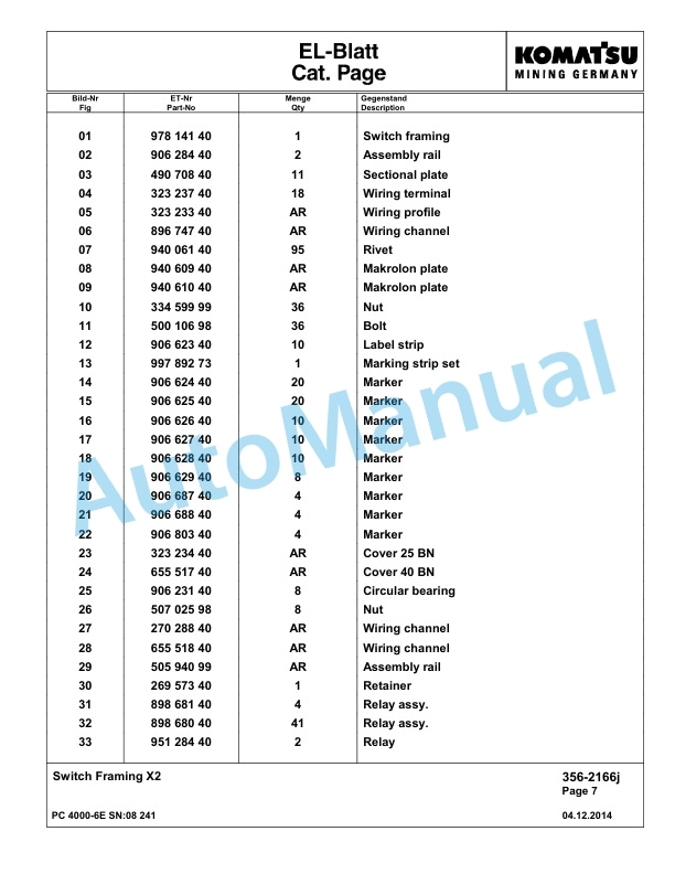 Komatsu PC4000-6E Hydraulic Excavator Parts Manual G08241-4