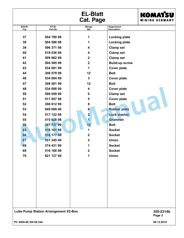 Komatsu PC4000-6E Hydraulic Excavator Parts Manual G08244-2