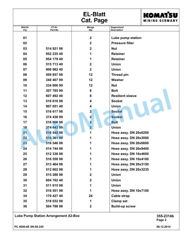 Komatsu PC4000-6E Hydraulic Excavator Parts Manual G08245-2