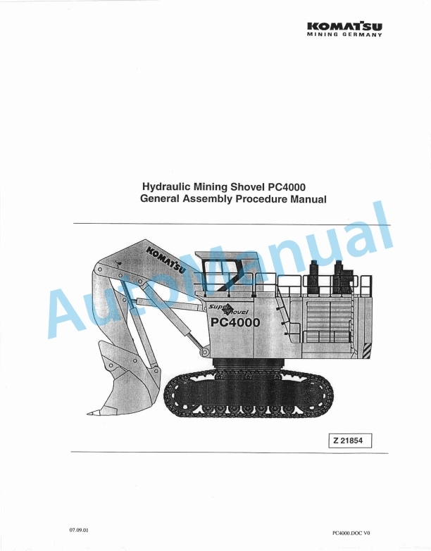 Komatsu PC4000 Hydraulic Mining Shovel General Assembly Procedure Manual Z21854
