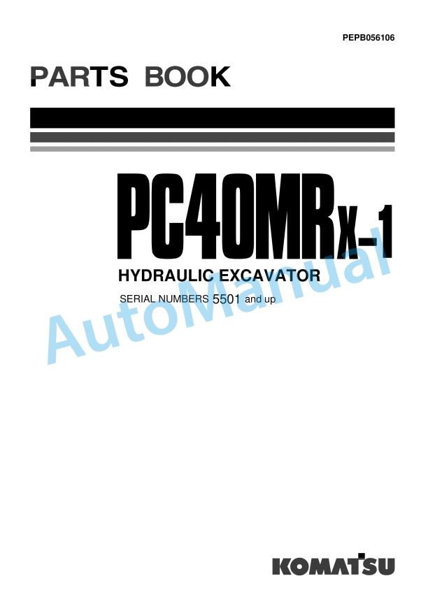 Komatsu PC40MRX-1 Hydraulic Excavator Parts Manual PEPB056106