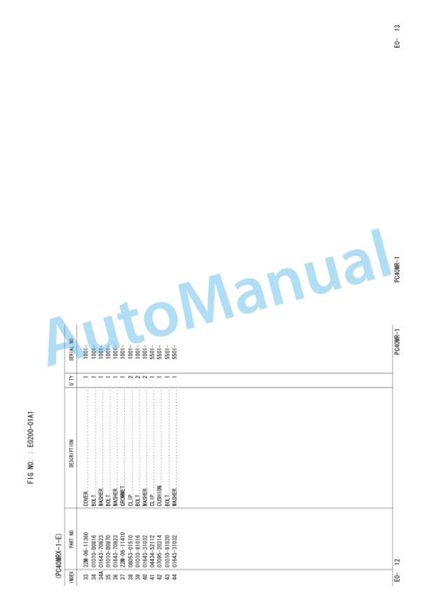 Komatsu PC40MRX-1 Hydraulic Excavator Parts Manual PEPB056106-2