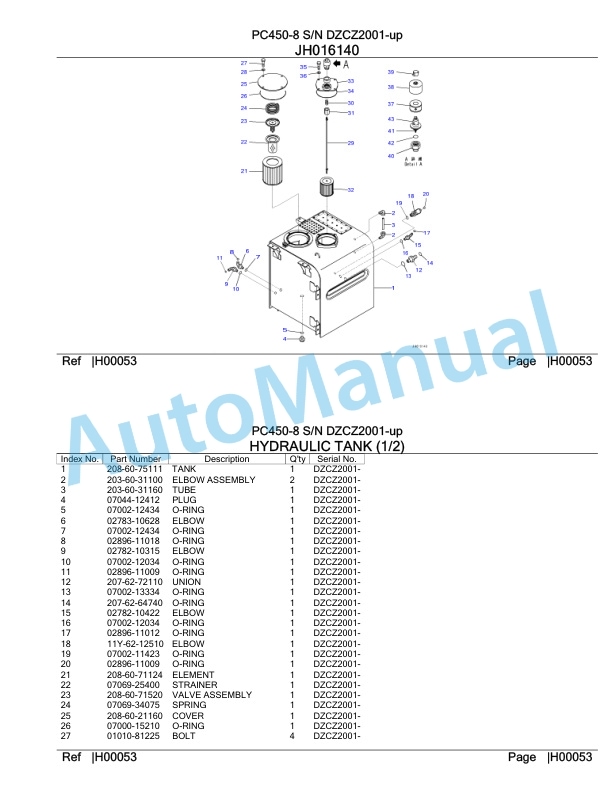 Komatsu PC450-8 Hydraulic Excavator Parts Manual DZCZ2001-UP-2