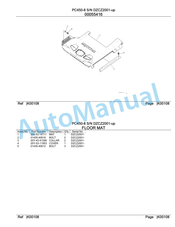 Komatsu PC450-8 Hydraulic Excavator Parts Manual DZCZ2001-UP-3