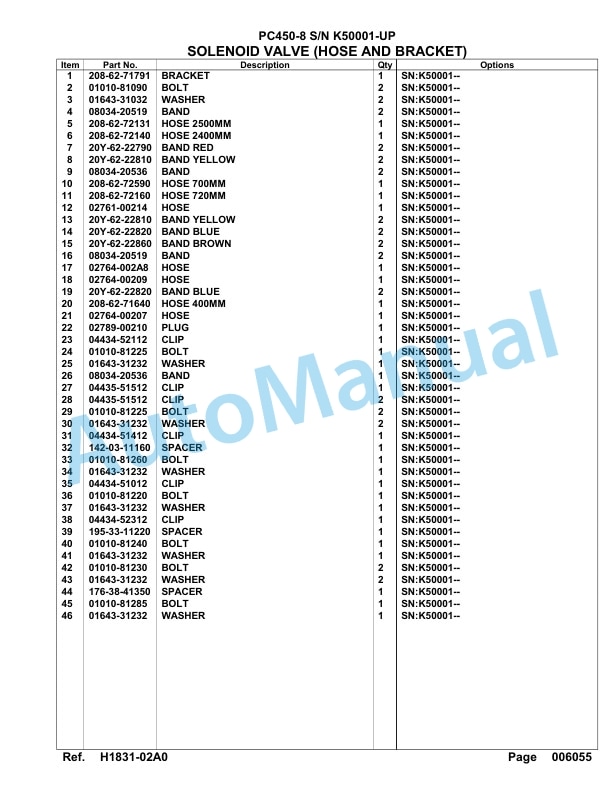 Komatsu PC450-8 Hydraulic Excavator Parts Manual SAA6D1NU-2