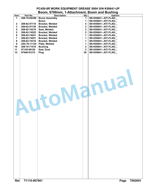 Komatsu PC450-8R Work Equipment Grease 500H Hydraulic Excavator Parts Manual PC00056U-5