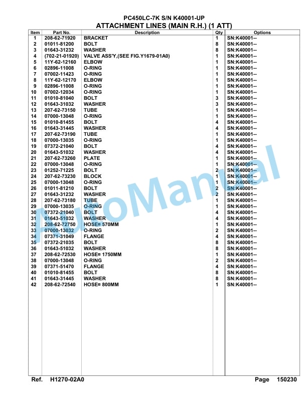 Komatsu PC450LC-7K Hydraulic Excavator Parts Manual SAA6D1DU-2