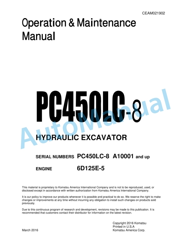 Komatsu PC450LC-8 Hydraulic Excavator Operation and Maintenance Manual CEAM021902