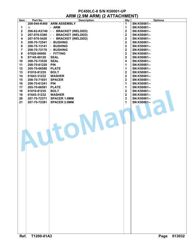 Komatsu PC450LC-8 Hydraulic Excavator Parts Manual SAA6D1NU-4